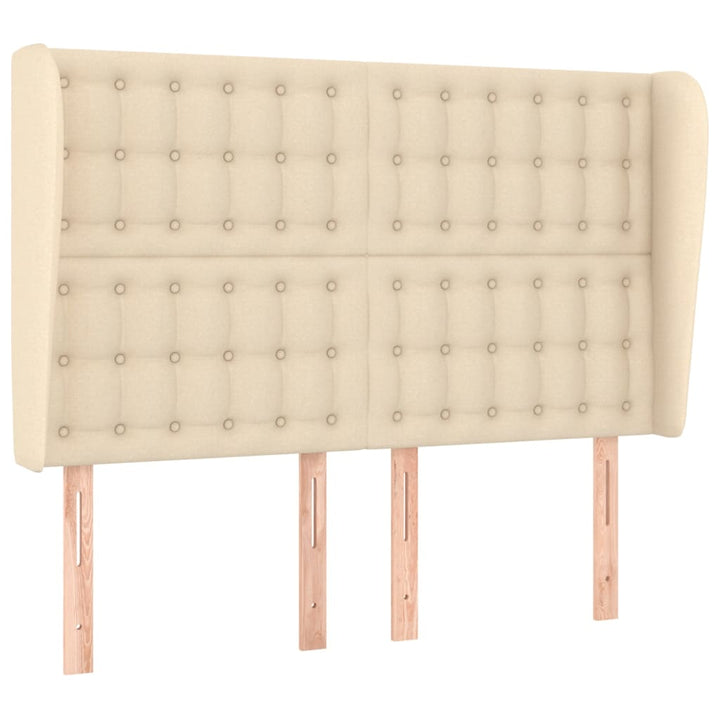 sengegavl med kanter 147x23x118/128 cm stof cremefarvet