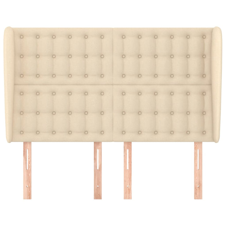 sengegavl med kanter 147x23x118/128 cm stof cremefarvet