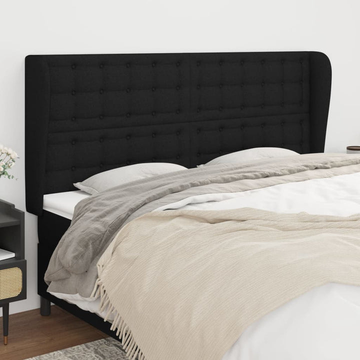 sengegavl med kanter 163x23x118/128 cm stof sort