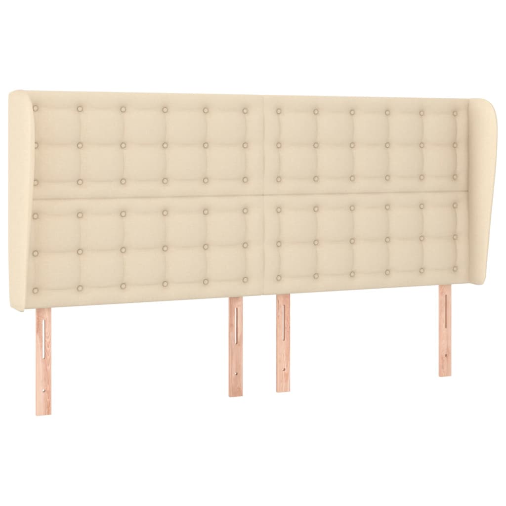 sengegavl med kanter 163x23x118/128 cm stof cremefarvet