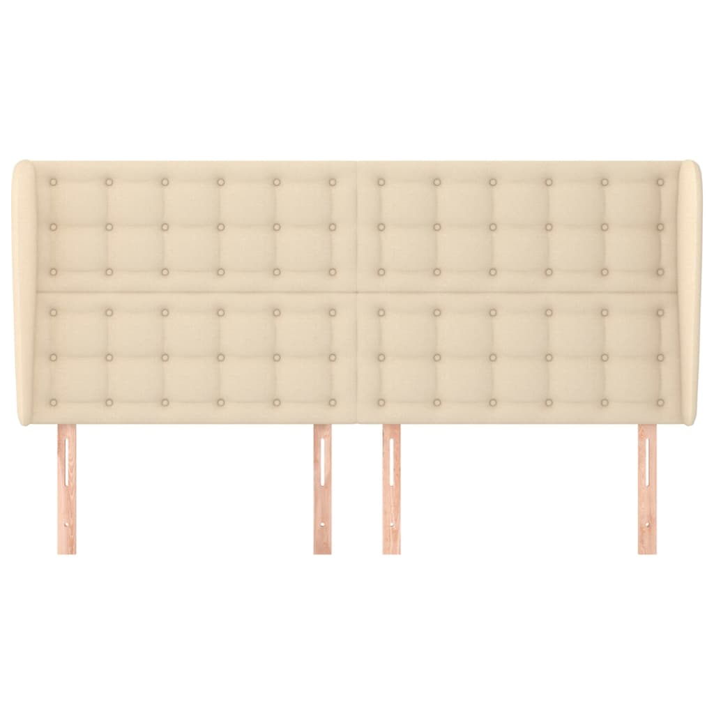 sengegavl med kanter 163x23x118/128 cm stof cremefarvet
