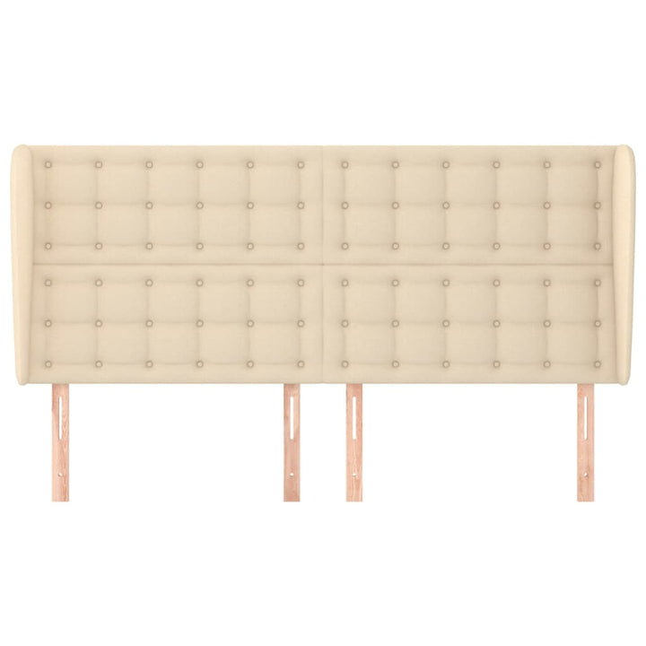 sengegavl med kanter 163x23x118/128 cm stof cremefarvet