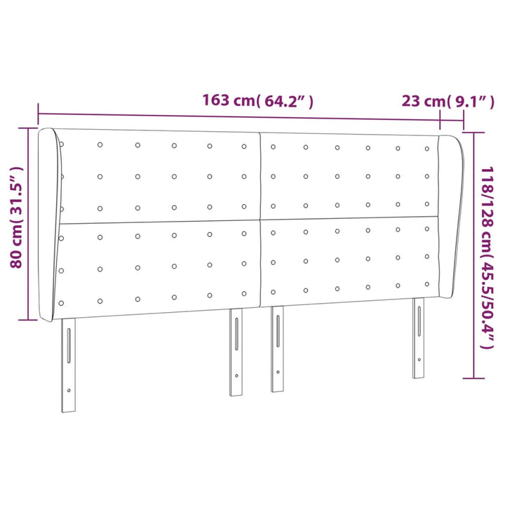 sengegavl med kanter 163x23x118/128 cm stof cremefarvet