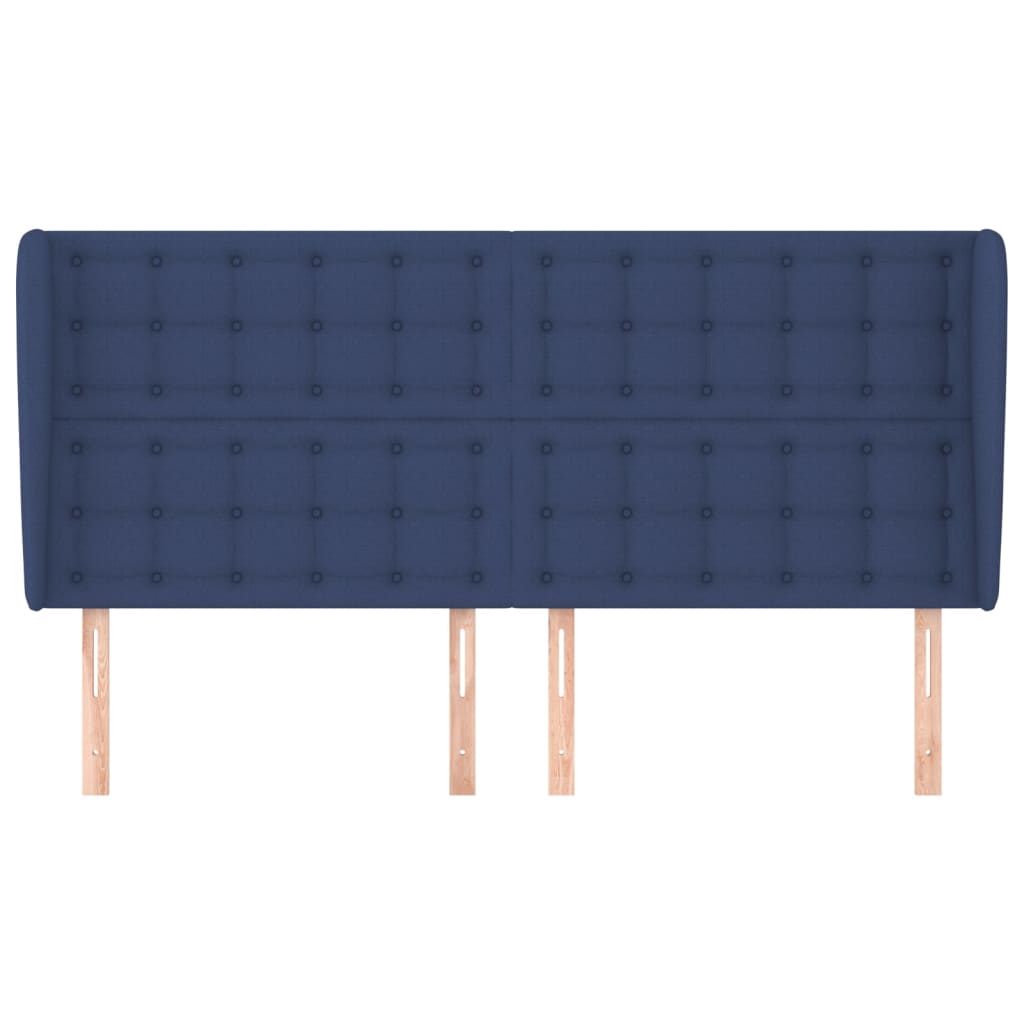 sengegavl med kanter 163x23x118/128 cm stof blå