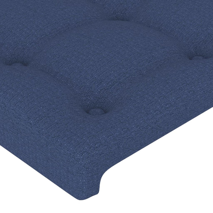 sengegavl med kanter 163x23x118/128 cm stof blå