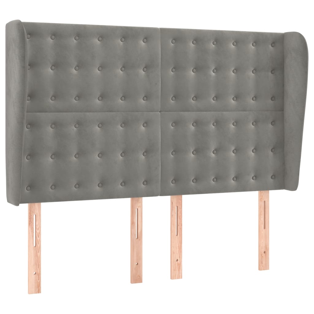 sengegavl med kanter 147x23x118/128 cm fløjl lysegrå