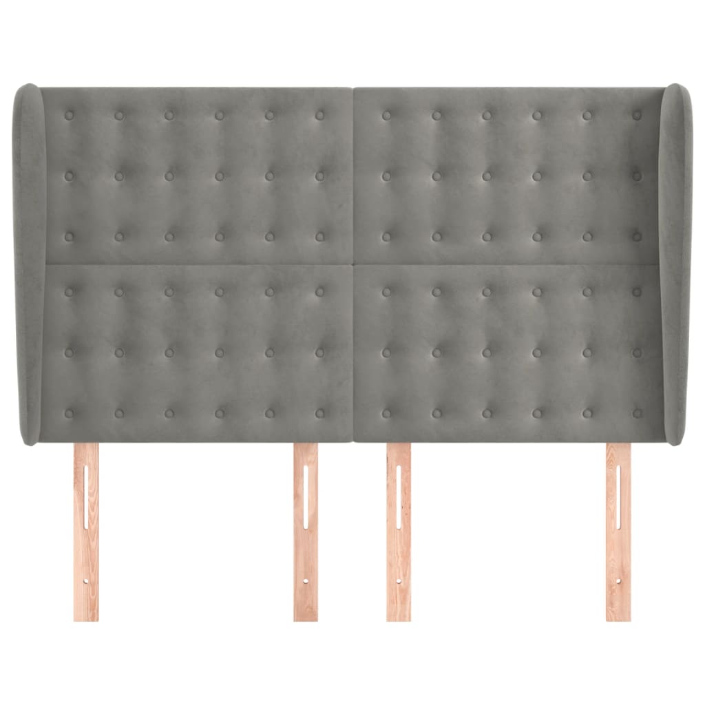 sengegavl med kanter 147x23x118/128 cm fløjl lysegrå