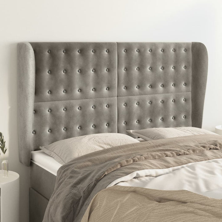 sengegavl med kanter 147x23x118/128 cm fløjl lysegrå