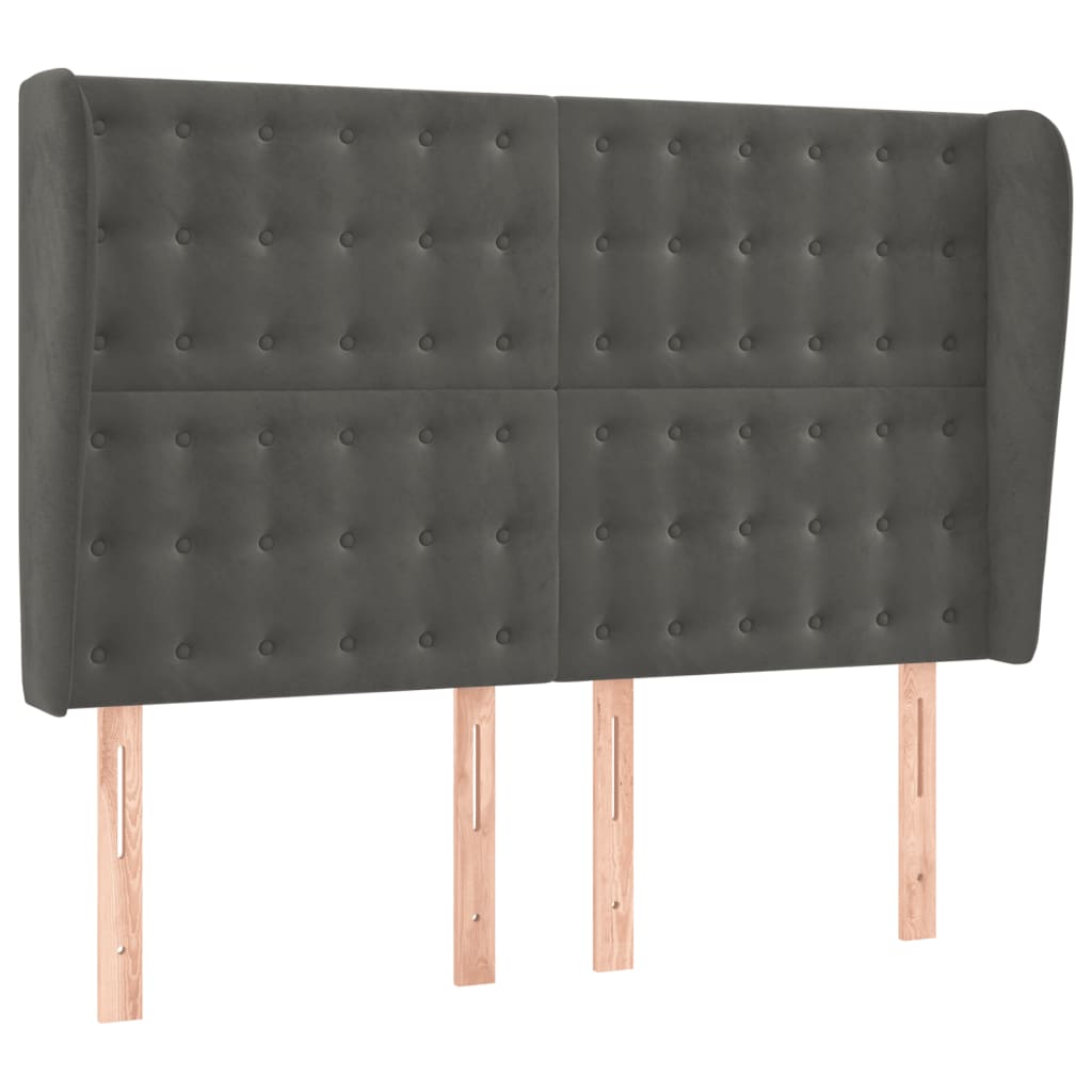 sengegavl med kanter 147x23x118/128 cm fløjl mørkegrå