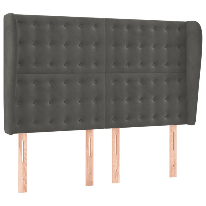 sengegavl med kanter 147x23x118/128 cm fløjl mørkegrå