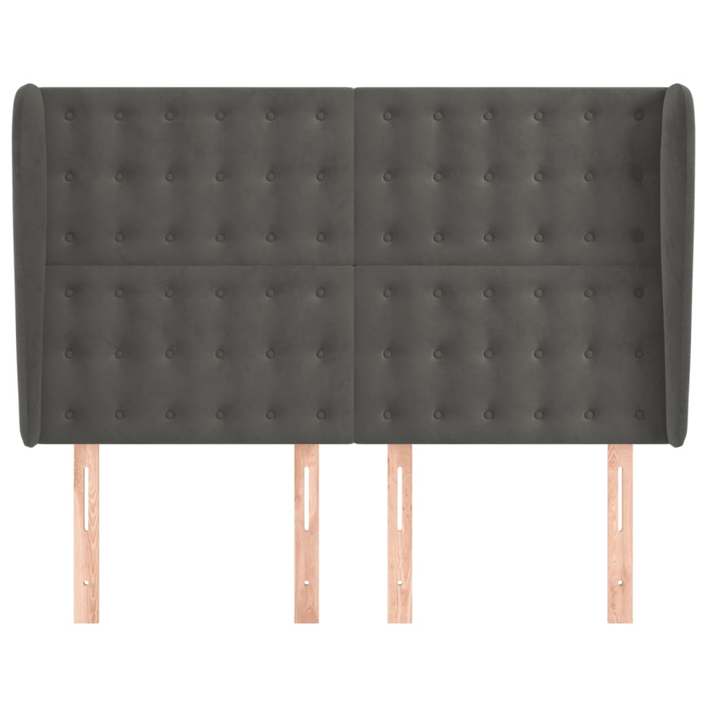 sengegavl med kanter 147x23x118/128 cm fløjl mørkegrå
