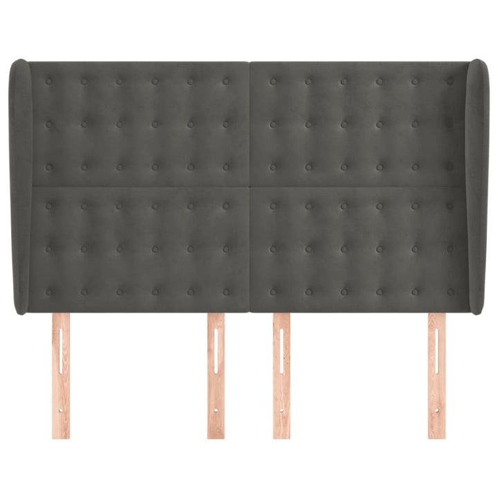 sengegavl med kanter 147x23x118/128 cm fløjl mørkegrå