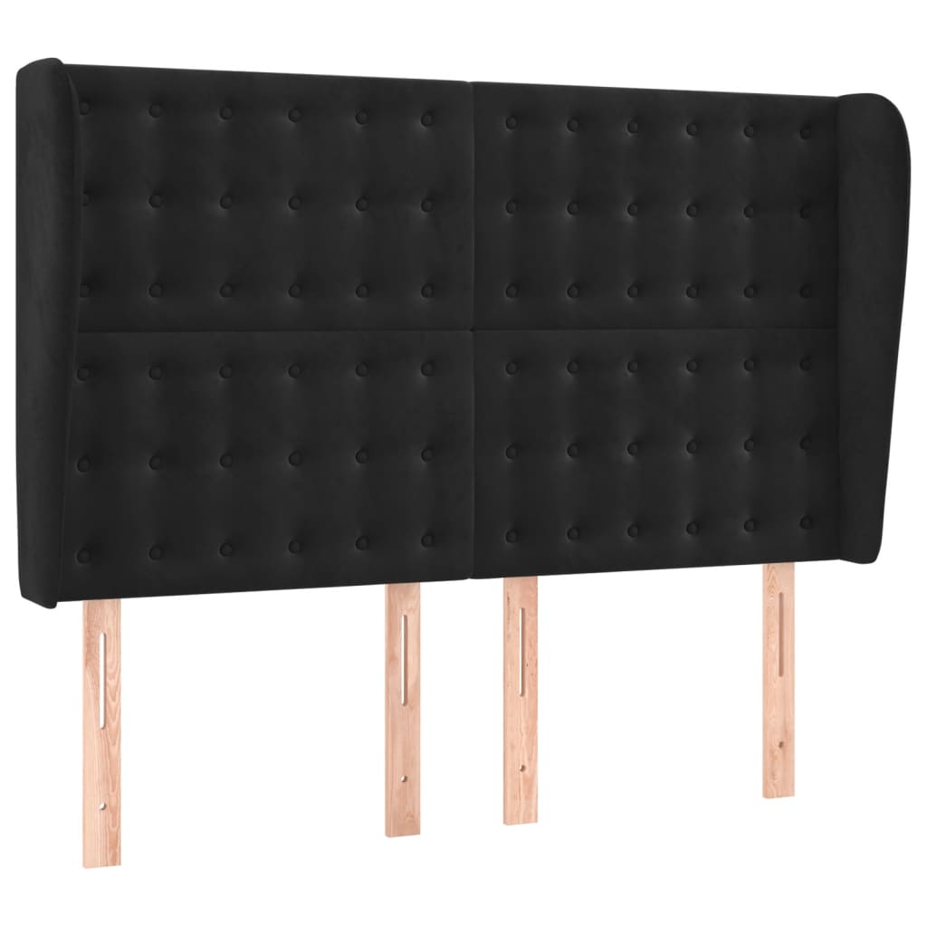 sengegavl med kanter 147x23x118/128 cm fløjl sort