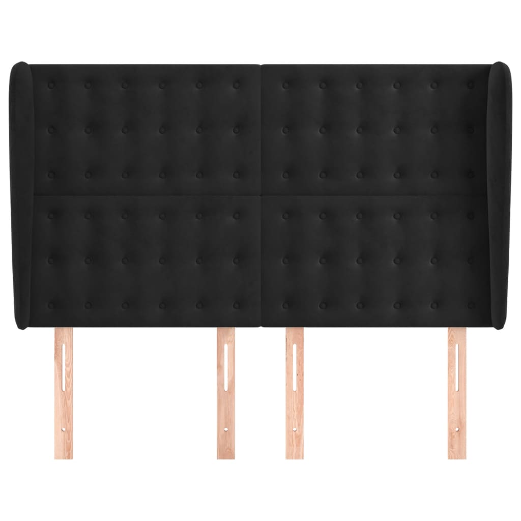 sengegavl med kanter 147x23x118/128 cm fløjl sort