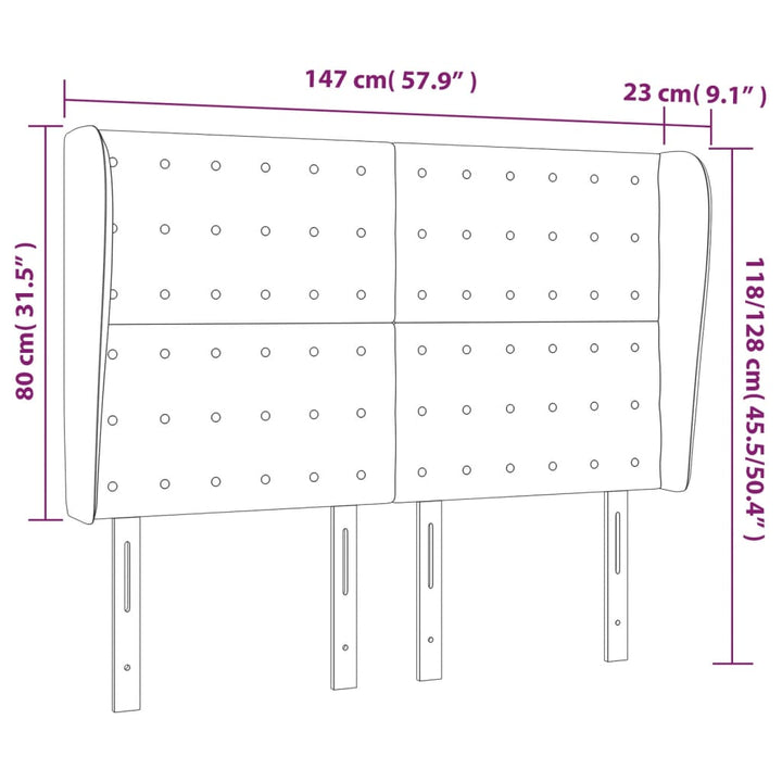 sengegavl med kanter 147x23x118/128 cm fløjl sort