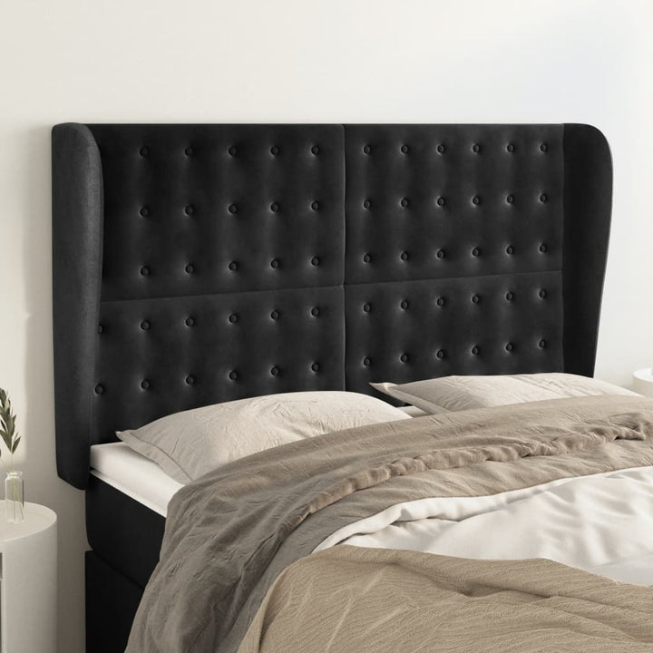 sengegavl med kanter 147x23x118/128 cm fløjl sort