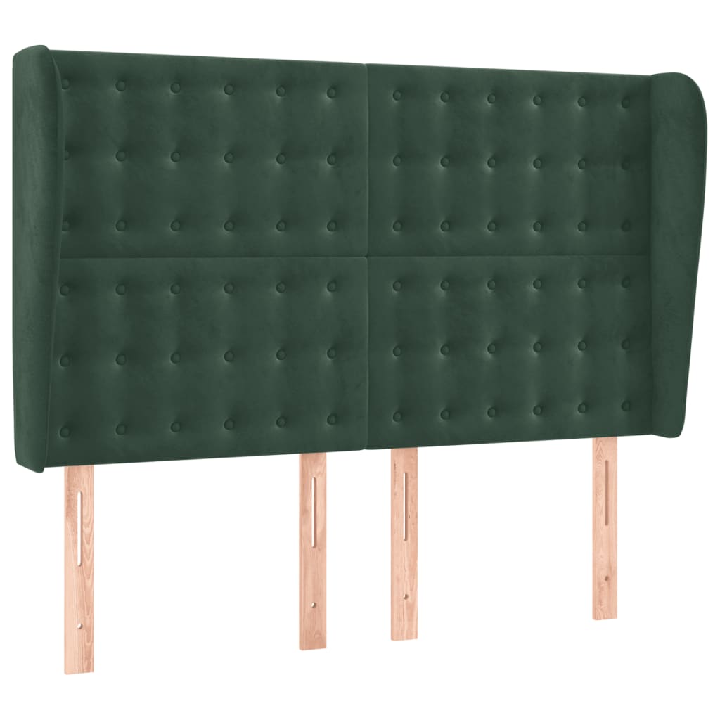 sengegavl med kanter 147x23x118/128 cm fløjl mørkegrøn