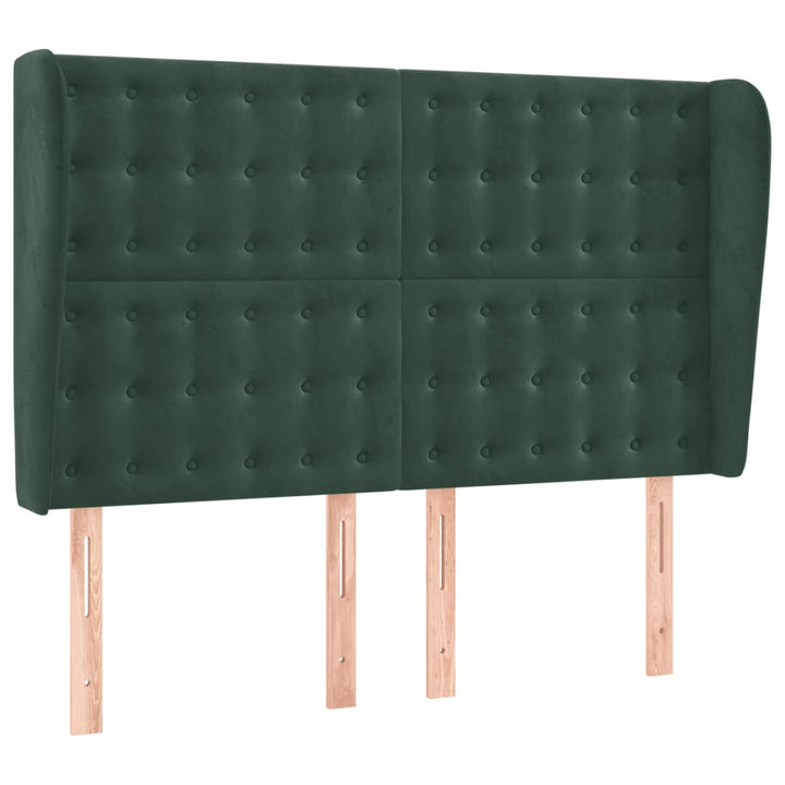 sengegavl med kanter 147x23x118/128 cm fløjl mørkegrøn