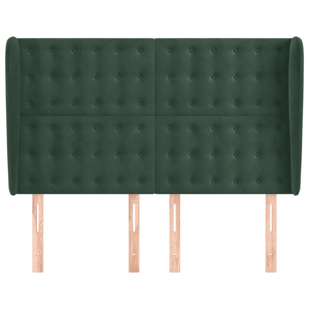 sengegavl med kanter 147x23x118/128 cm fløjl mørkegrøn