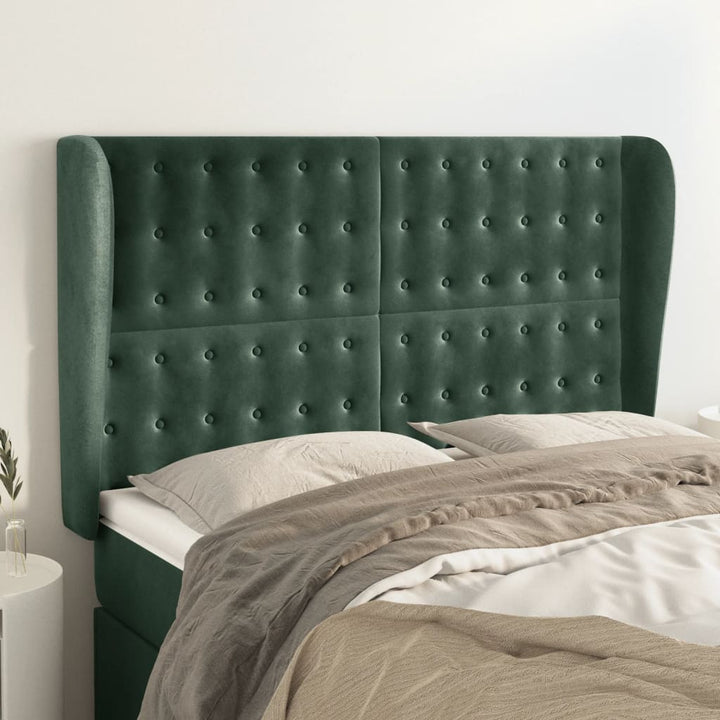 sengegavl med kanter 147x23x118/128 cm fløjl mørkegrøn