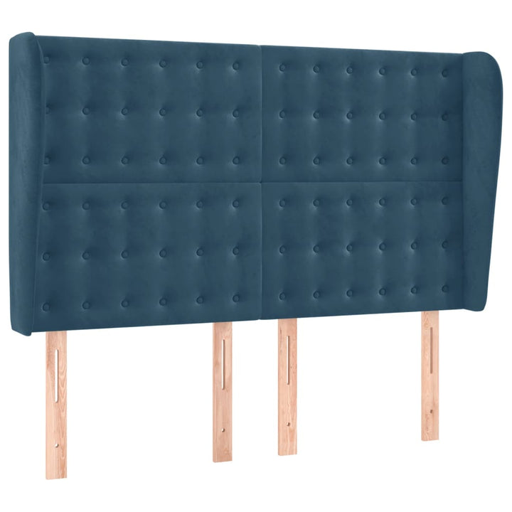 sengegavl med kanter 147x23x118/128 cm fløjl mørkeblå