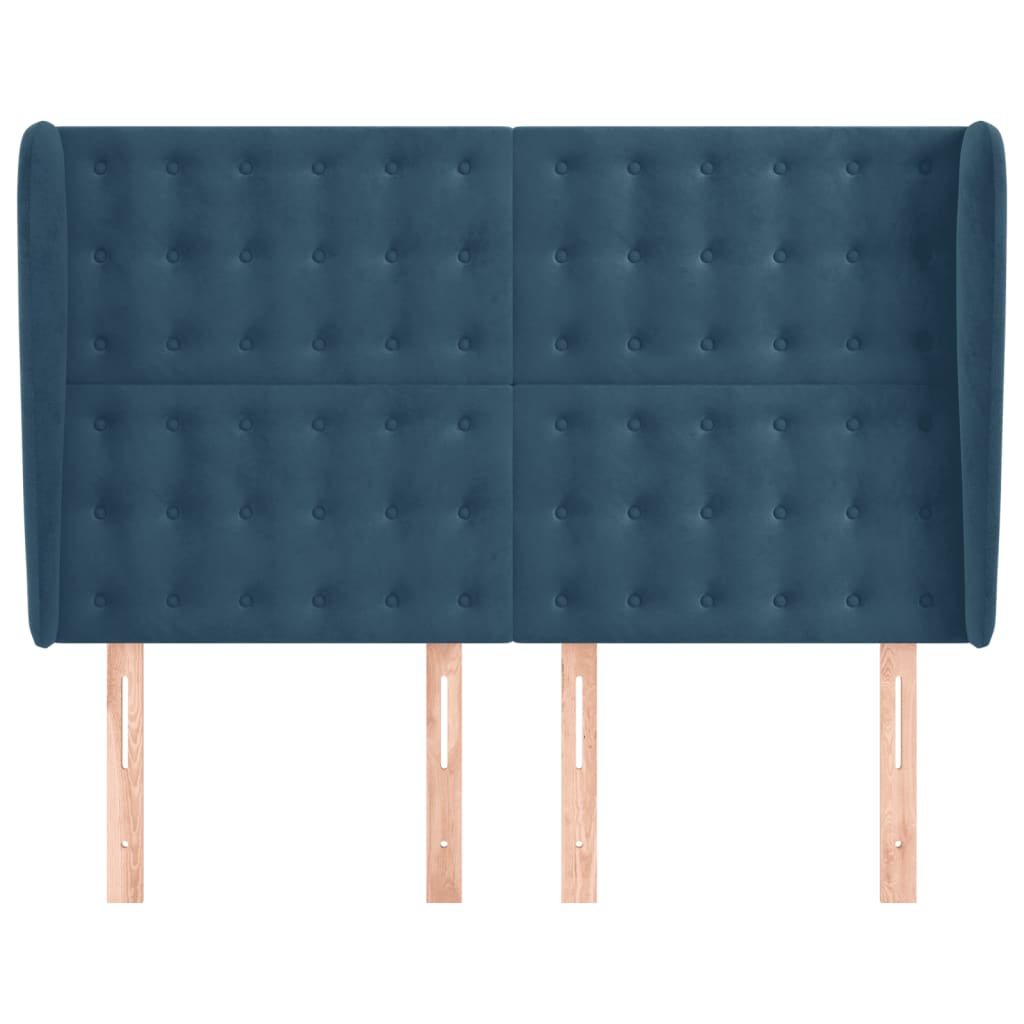 sengegavl med kanter 147x23x118/128 cm fløjl mørkeblå