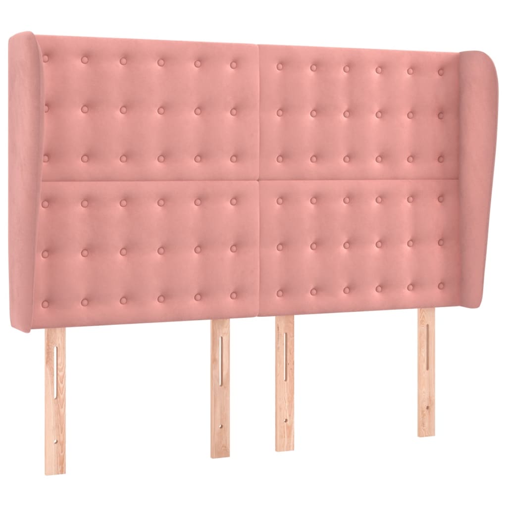 sengegavl med kanter 147x23x118/128 cm fløjl lyserød