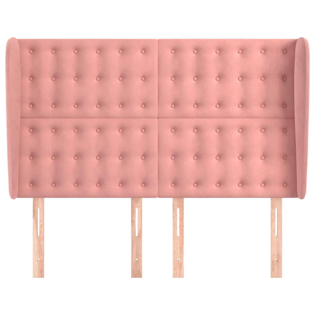 sengegavl med kanter 147x23x118/128 cm fløjl lyserød