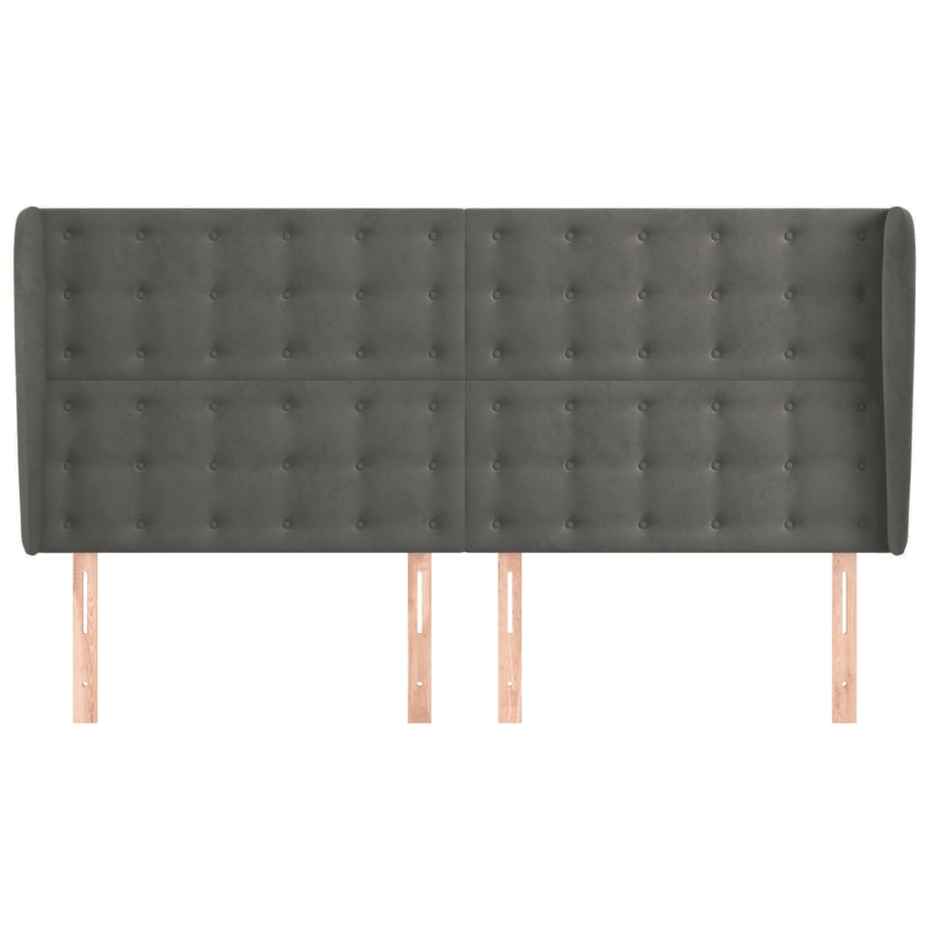 sengegavl med kanter 163x23x118/128 cm fløjl mørkegrå