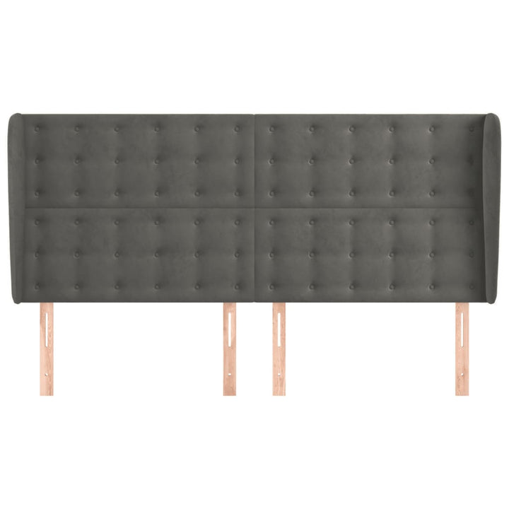 sengegavl med kanter 163x23x118/128 cm fløjl mørkegrå