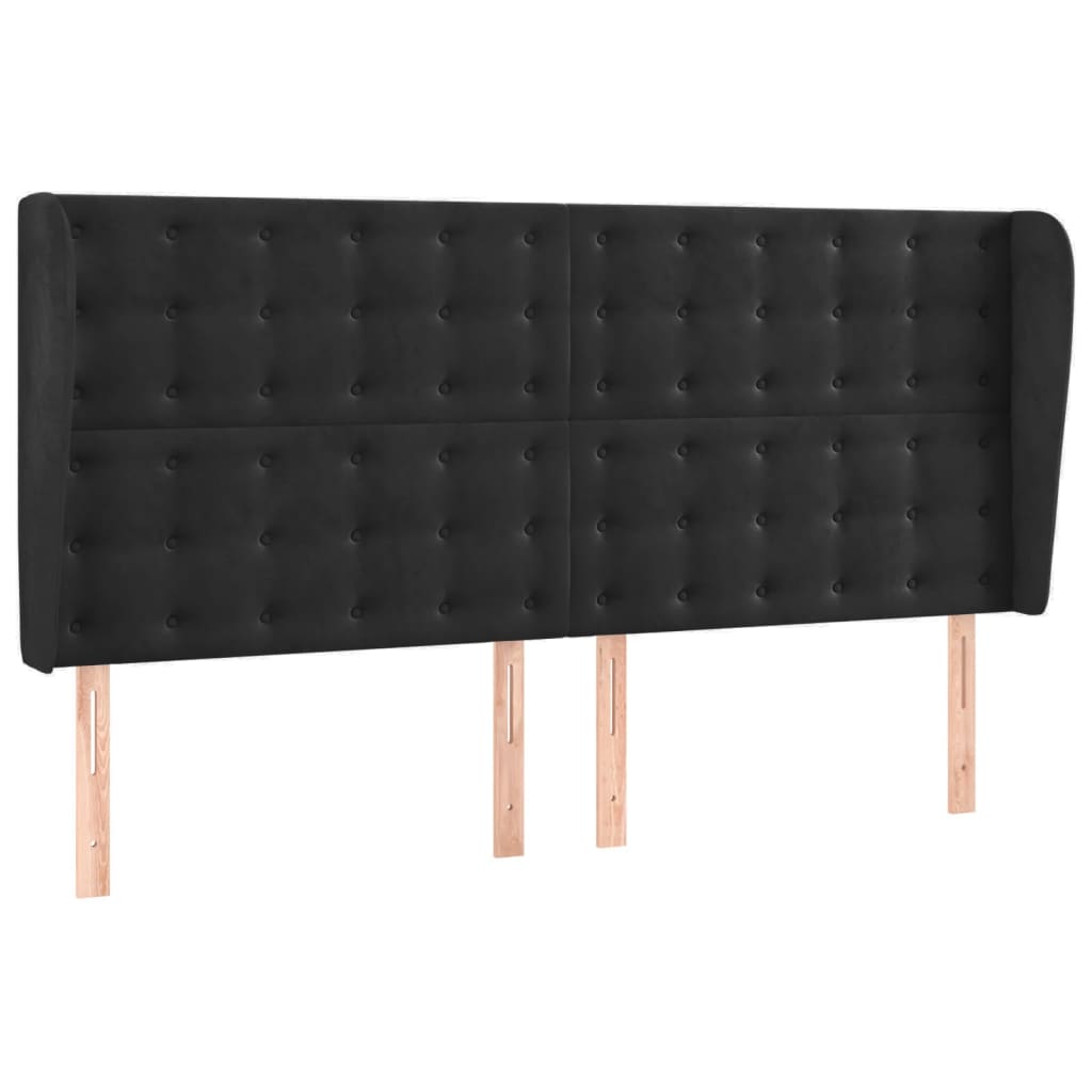 sengegavl med kanter 163x23x118/128 cm fløjl sort