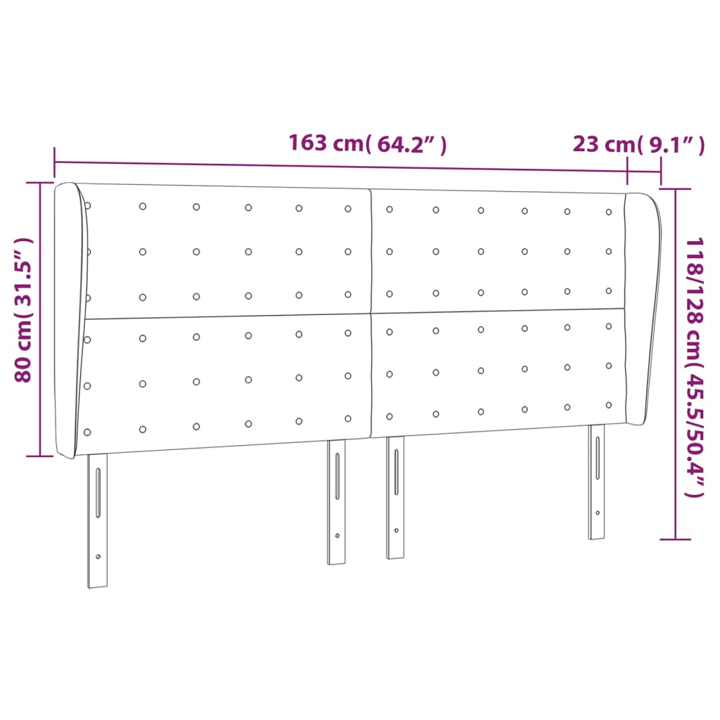 sengegavl med kanter 163x23x118/128 cm fløjl sort