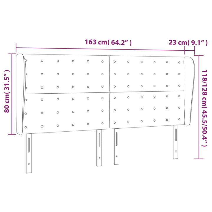 sengegavl med kanter 163x23x118/128 cm fløjl sort