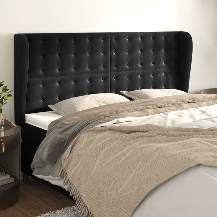 sengegavl med kanter 163x23x118/128 cm fløjl sort