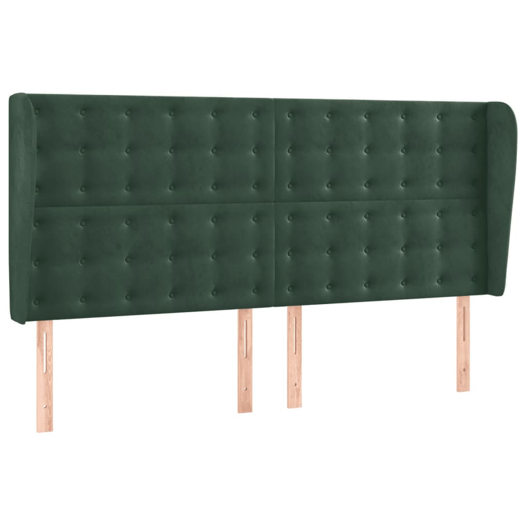 sengegavl med kanter 163x23x118/128 cm fløjl mørkegrøn