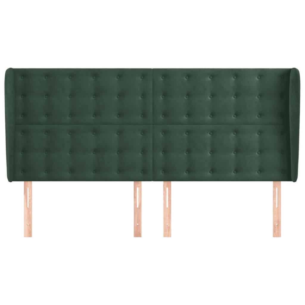sengegavl med kanter 163x23x118/128 cm fløjl mørkegrøn