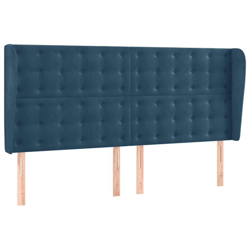 sengegavl med kanter 163x23x118/128 cm fløjl mørkeblå