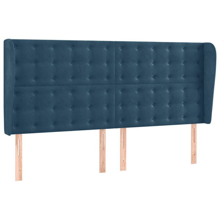 sengegavl med kanter 163x23x118/128 cm fløjl mørkeblå