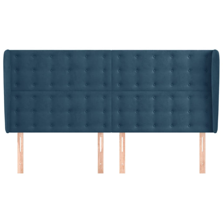 sengegavl med kanter 163x23x118/128 cm fløjl mørkeblå