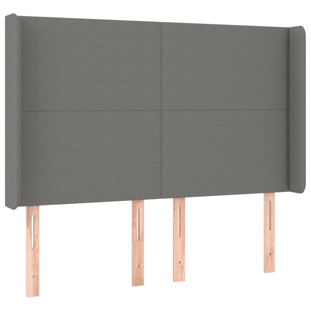 sengegavl med kanter 147x16x118/128 cm stof mørkegrå