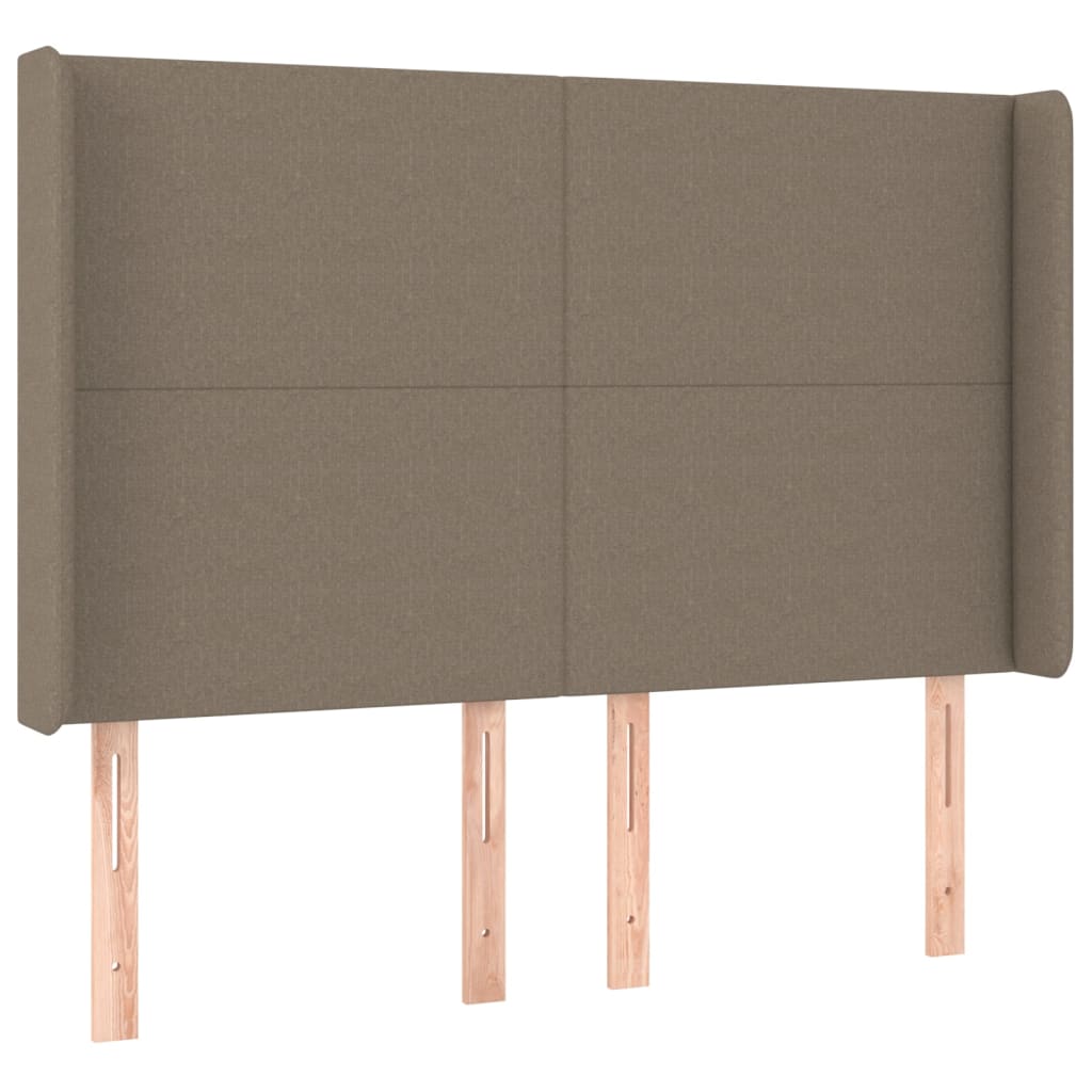 sengegavl med kanter 147x16x118/128 cm stof gråbrun