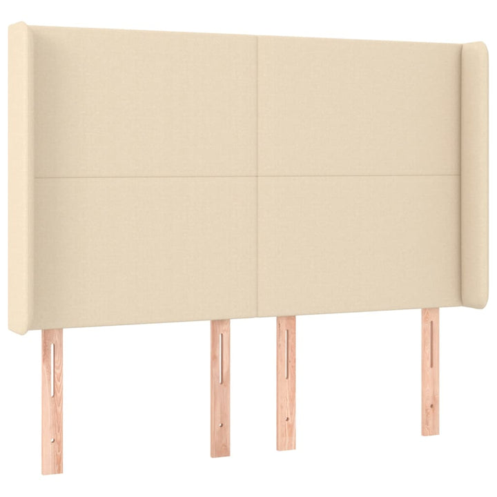 sengegavl med kanter 147x16x118/128 cm stof cremefarvet