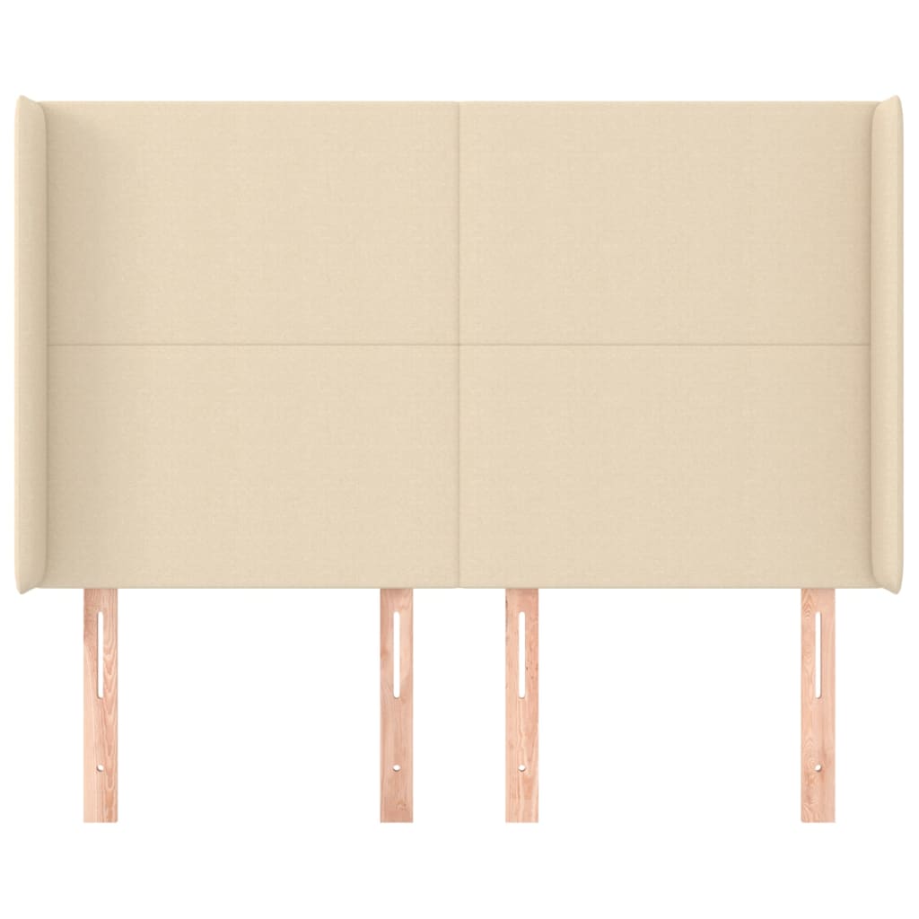 sengegavl med kanter 147x16x118/128 cm stof cremefarvet