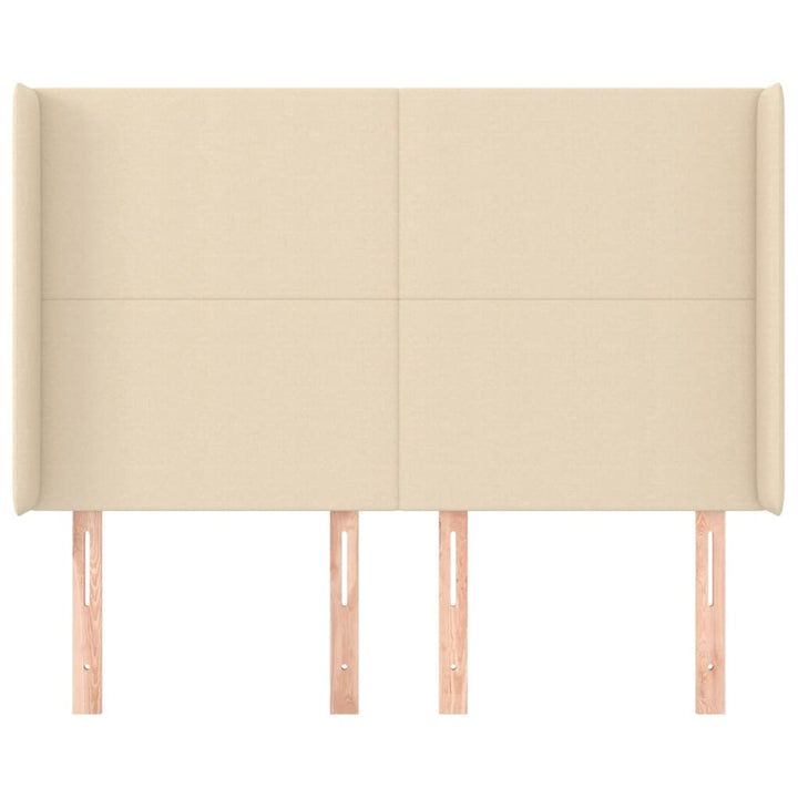 sengegavl med kanter 147x16x118/128 cm stof cremefarvet