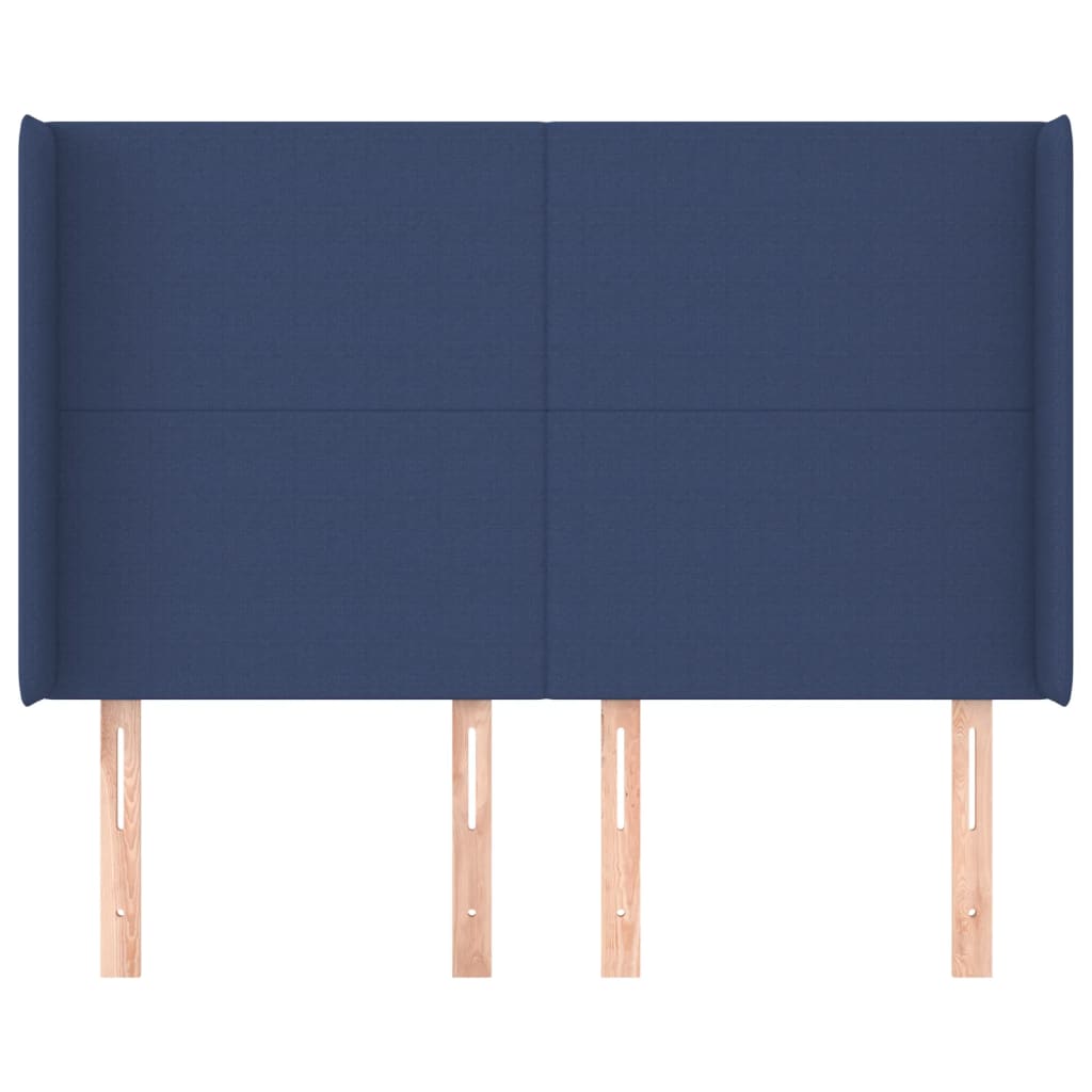 sengegavl med kanter 147x16x118/128 cm stof blå