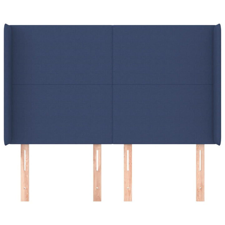 sengegavl med kanter 147x16x118/128 cm stof blå