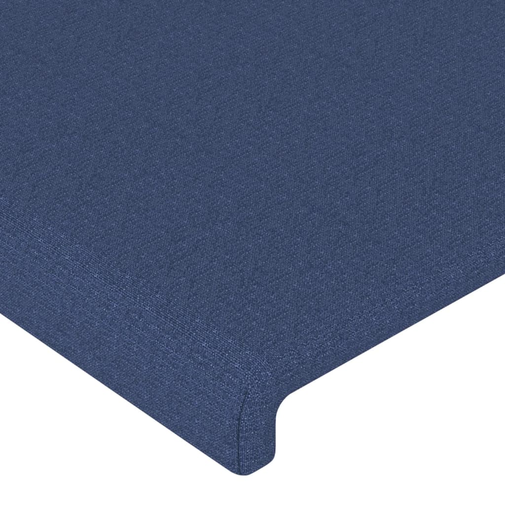sengegavl med kanter 147x16x118/128 cm stof blå