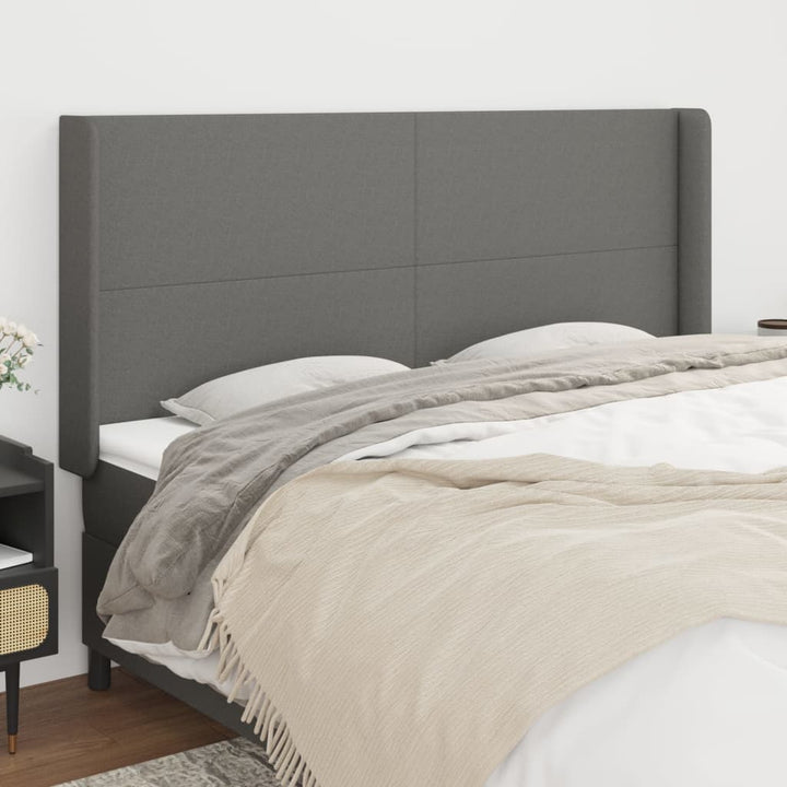 sengegavl med kanter 163x16x118/128 cm stof mørkegrå