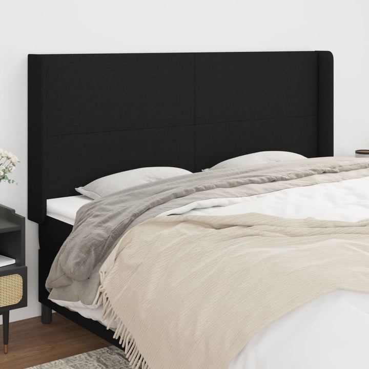 sengegavl med kanter 163x16x118/128 cm stof sort