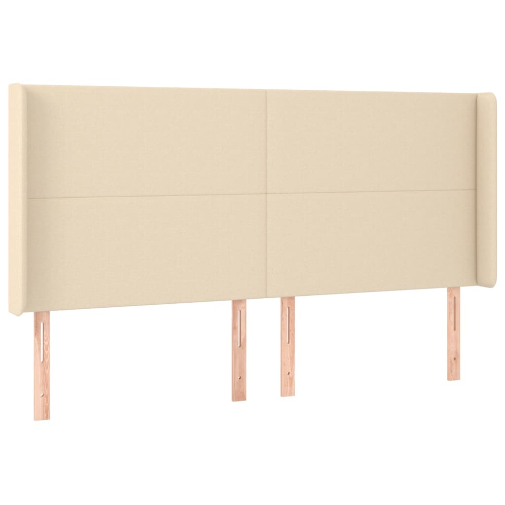sengegavl med kanter 163x16x118/128 cm stof cremefarvet